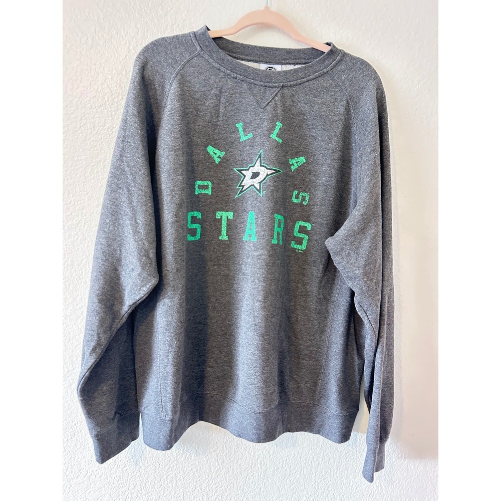 NHL Dallas Stars Sweatshirt Mens‎ XL Grey Raglan Sleeve Fleece Pullover Crewneck
